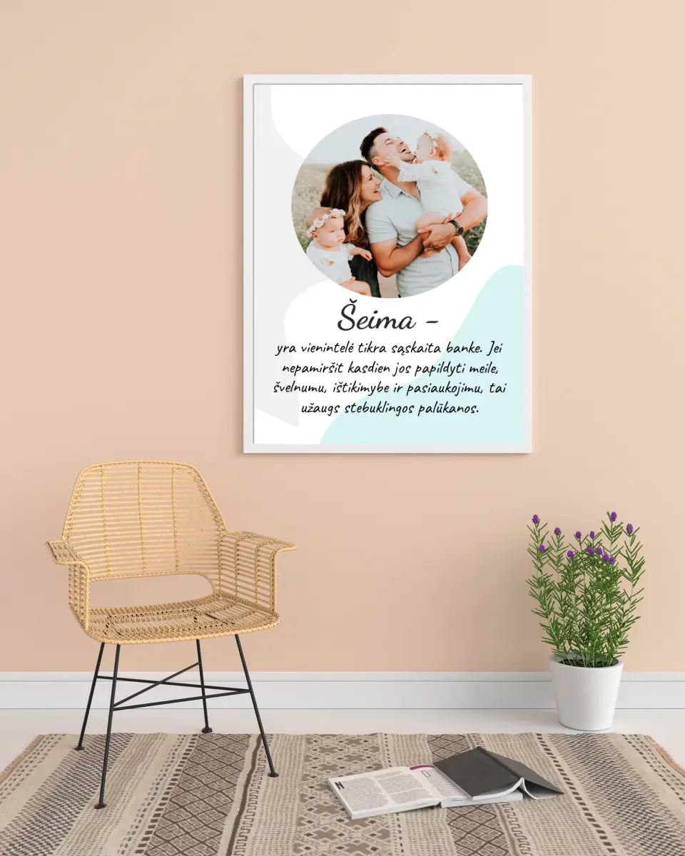 Personalizuotas šeimos plakatas su rėmeliu, su jūsų nuotrauka