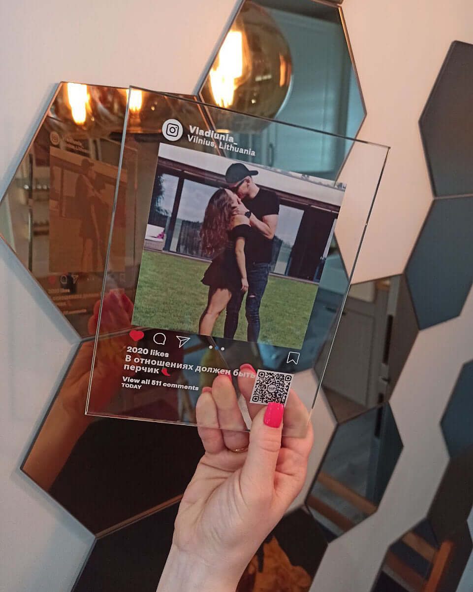 Personalised "Instagram" glass poster-Personalised "Instagram" template with scannable QR code, high quality printed on the glass. These make the perfect gift. Order yours now 👉 sogifts.eu-black, glass poster, instagram, qrcode, white-Personalized products-sogifts.eu