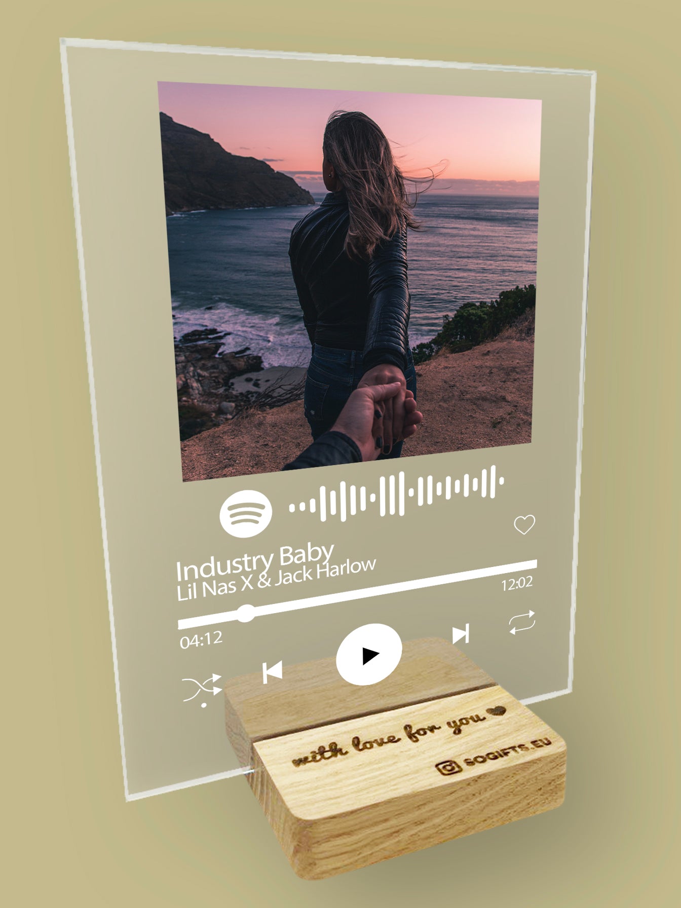Personalised "Spotify" glass poster with your photo
